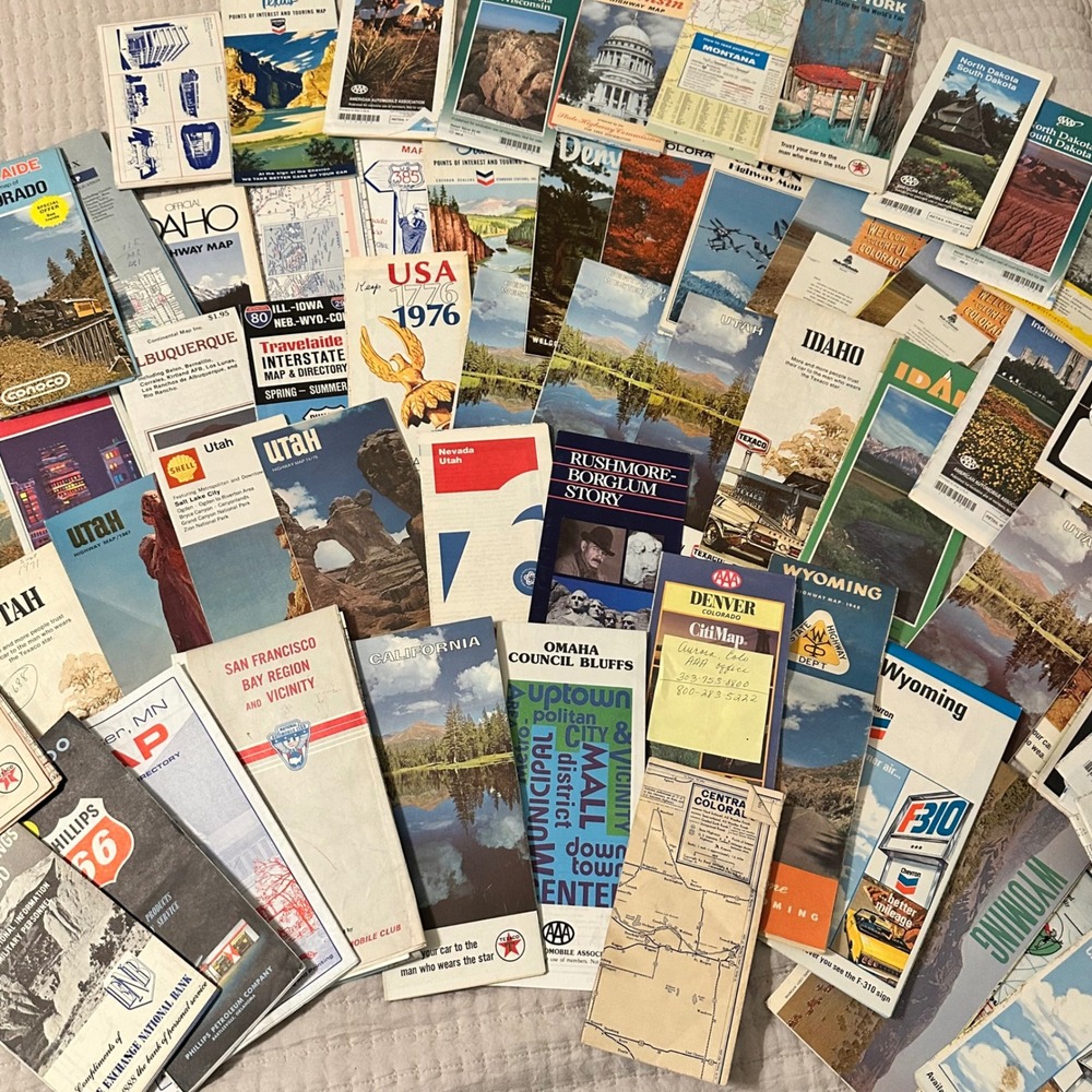 Vintage Road Map Lot AAA Texaco Shell Chevron 1940s-90s US Travel Ephemera 50+pc